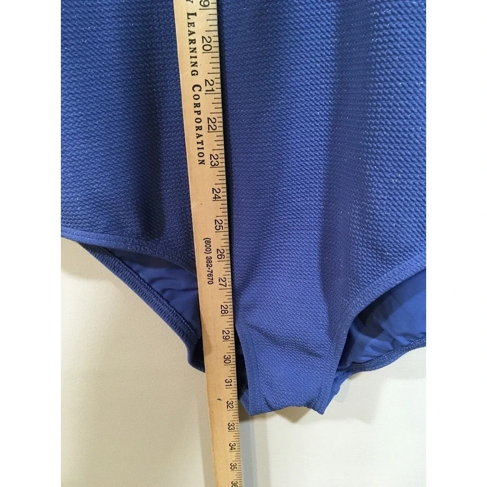 Lands End Tummy Control Metallic One Piece Swimsuit Womens XL 18 Blue UPF 50 - Picture 7 of 14
